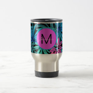 Mug De Voyage Bleu rose clair Tropical Floral Personnalisé
