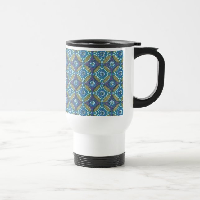Mug De Voyage Bleu vert Rustique Boho Motif circulaire géométriq (Droite)