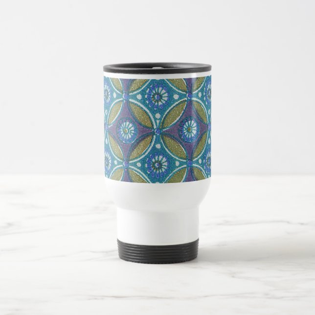 Mug De Voyage Bleu vert Rustique Boho Motif circulaire géométriq (Centre)