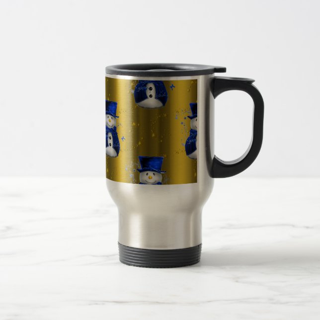 Mug De Voyage Blue Snowman sur Gold Christmas (Droit)
