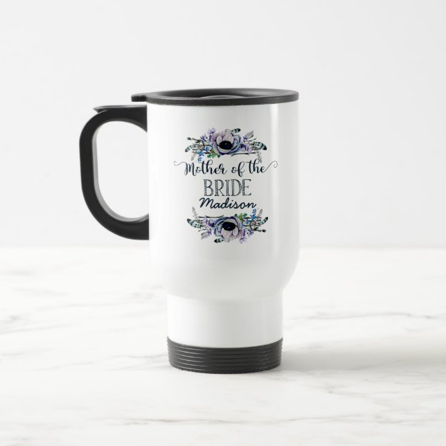 Mug De Voyage Boho Chic Mint & Navy Floral Mère de la mariée (Gauche)
