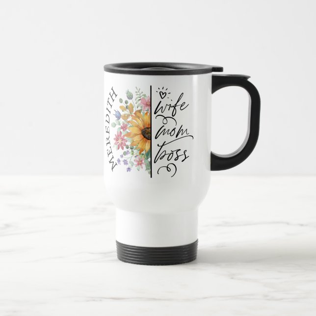 Mug De Voyage Boho Tournesol Femme Maman Boss (Droite)