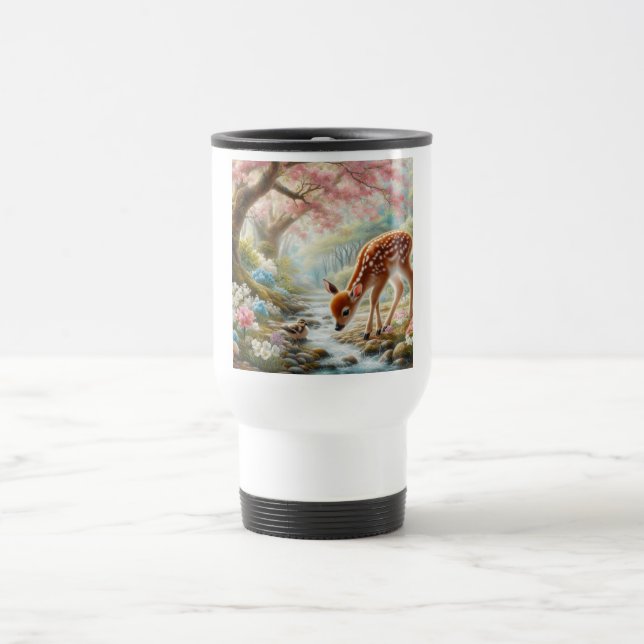 Mug De Voyage Bois de printemps avec canard et faon/cerf (Centre)