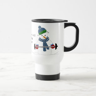 Mug De Voyage Bonhomme de neige levant des poids avec une légend
