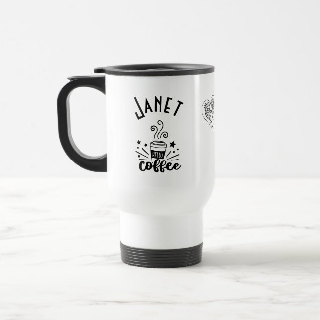 Mug De Voyage Bonjour Café À Vapeur Personnalisé Avec Coeurs (Gauche)
