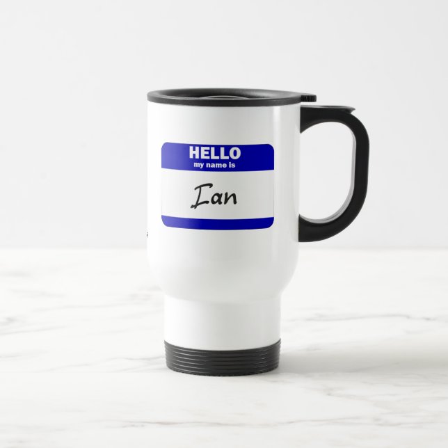 Mug De Voyage Bonjour mon nom est Ian (bleu) (Droite)