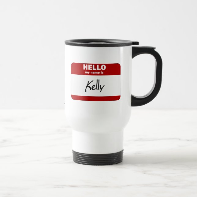 Mug De Voyage Bonjour mon nom est Kelly (rouge) (Droite)