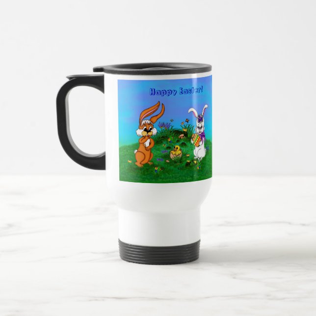 Mug De Voyage Bonne Pâques ! Lapin avec lapin et poussin (Gauche)