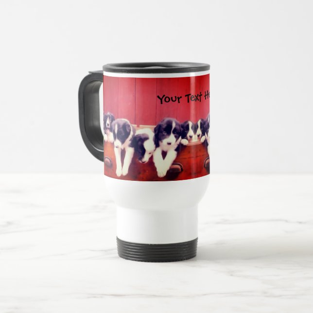 Mug De Voyage Bordure Collie Puppies Dans Tiroir Personnalisé (Devant gauche)