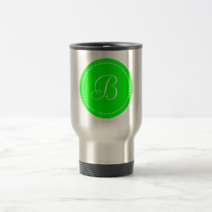 Mug De Voyage Bordure de monogramme rond vert citron/point blanc