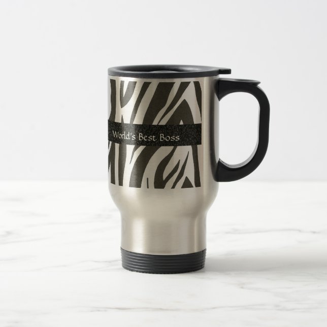 Mug De Voyage BOSS :  "Meilleur Patron du monde" Zebra Stripes G (Droit)