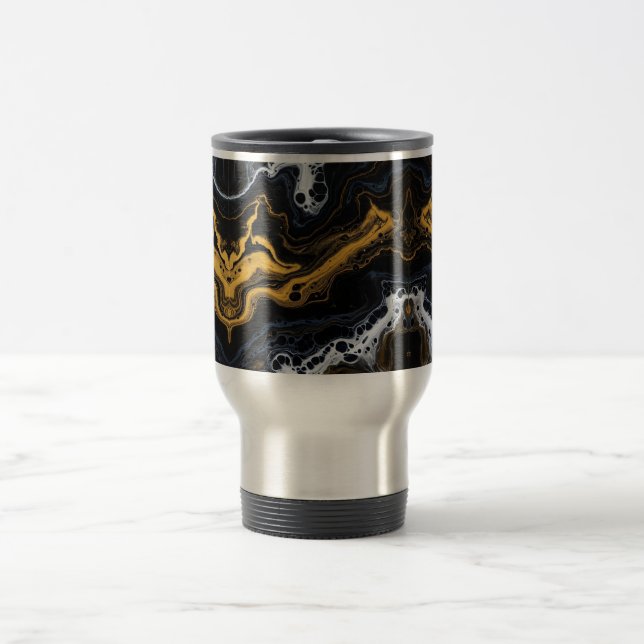 Mug De Voyage Bouchons de café Abstraits de luxe - Noir, Or & Bl (Centre)