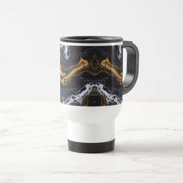 Mug De Voyage Bouchons de café Abstraits de luxe - Noir, Or & Bl (Devant droit)