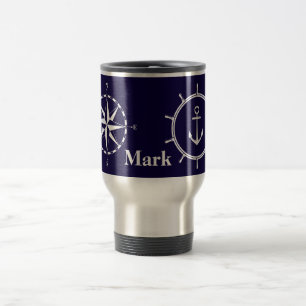 Mug De Voyage Boussole nautique élégante et monogramme de roue d