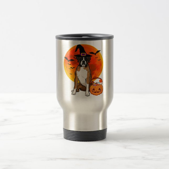 Mug De Voyage Boxe Chien Halloween Citrouille Trick Ou Traiter B (Centre)