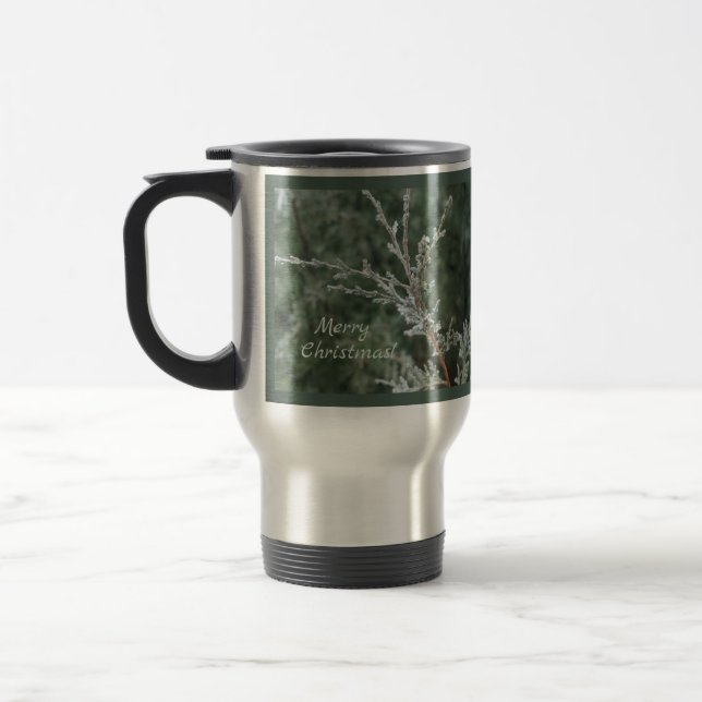 Mug De Voyage Branche À feuillage persistant gelée Joyeux Noël (Gauche)