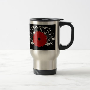 Mug De Voyage Bright Red Gerbera Daisy on Black