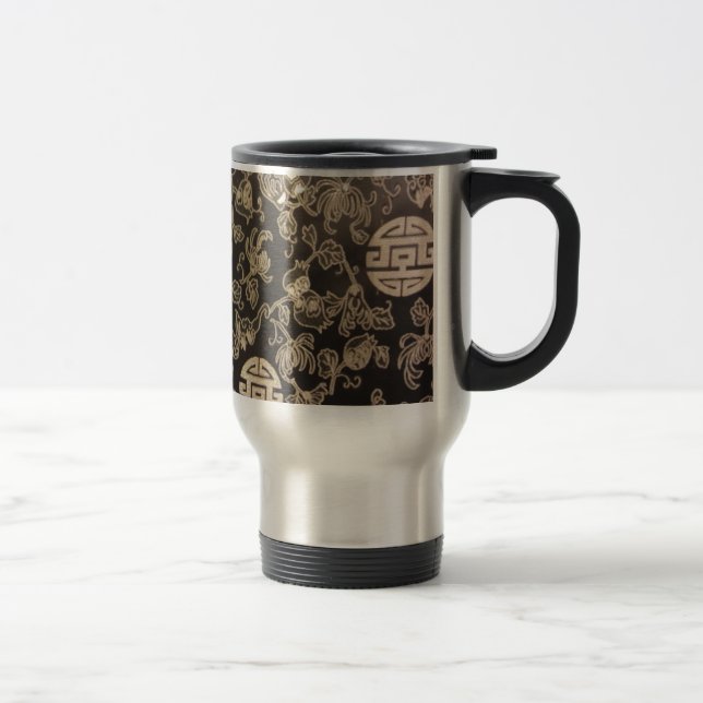 Mug De Voyage Brocade chinoise - argent et noir (Droit)