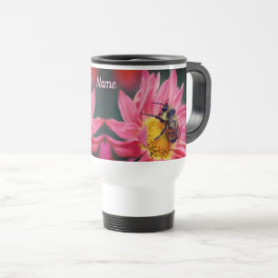 Mug De Voyage Bumble Bee On Pink Daisy Flower Personnalisé