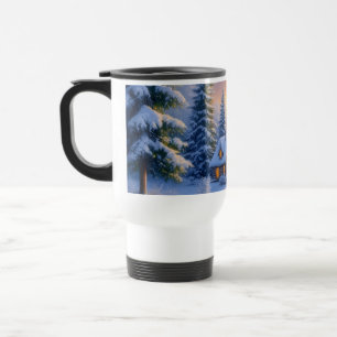 Mug de voyage Cabane de forêt hivernale – Arbre de
