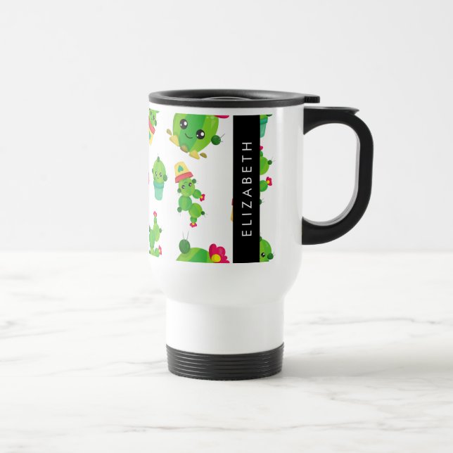 Mug De Voyage Cactus mignons, Cactus Motif, Succulent, Votre Nom (Droite)