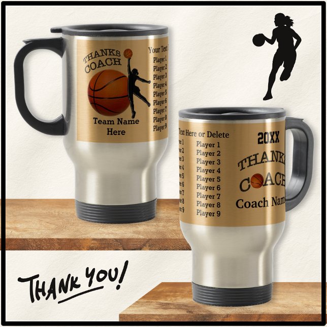 Mug De Voyage Cadeaux des NOMS de tout le joueur pour (Basketball coach thank you gifts, for girls coach. Basketball coach appreciation gifts. Black Gold.)