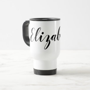 Mug De Voyage Café blanc noir simple de nom de manuscrit
