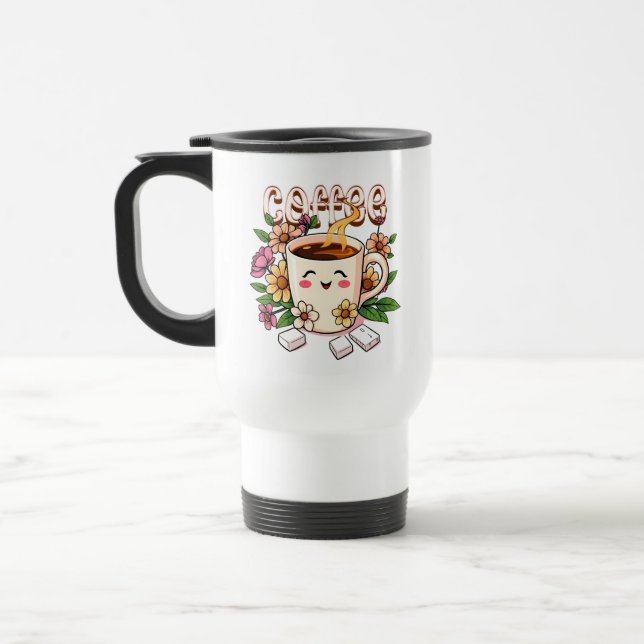 Mug De Voyage Café et fleurs Cute Kawaii (Gauche)