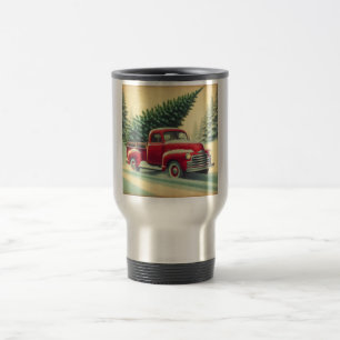 Mug De Voyage Camion rouge vintage avec sapin de Noël