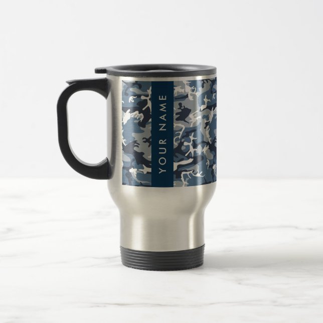 Mug De Voyage Camouflage bleu neige d'hiver Votre nom Personnali (Gauche)