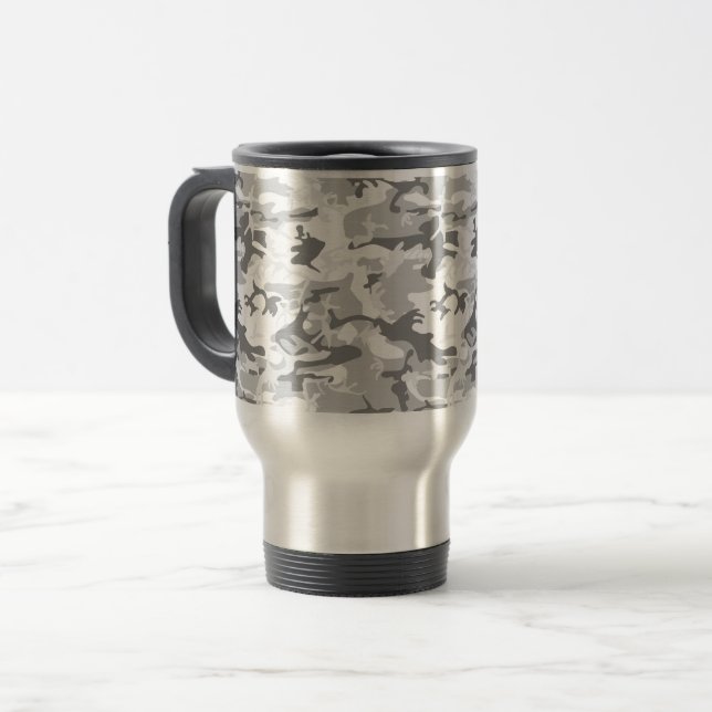 Mug De Voyage Camouflage gris neige d'hiver, Militaire, Armée (Devant gauche)