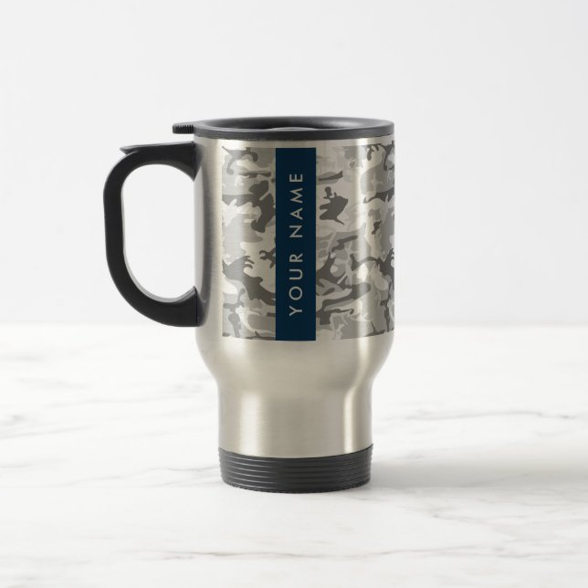 Mug De Voyage Camouflage gris neige d'hiver Votre nom Personnali (Gauche)