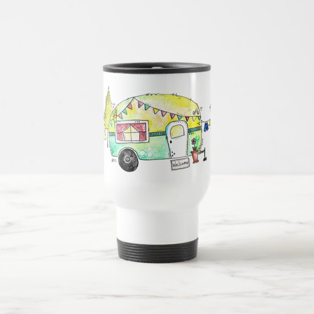Mug De Voyage Camper joyeux rétro mignon et fantasque (Centre)