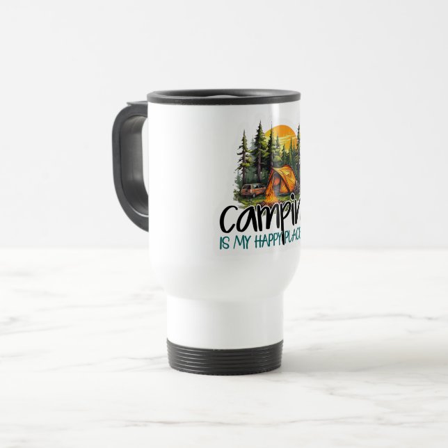 Mug De Voyage Camping mignon est mon endroit heureux Voyage Café (Devant gauche)