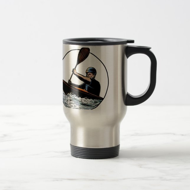 Mug De Voyage Canoë Scratchboard de Paddler de kayak (Droit)