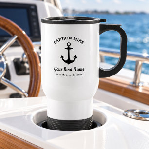 Mug De Voyage Capitaine d'ancre nautique nom de bateau personnal