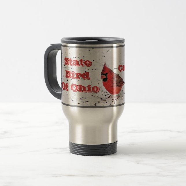 MUG DE VOYAGE "CARDINAL ROUGE, OISEAU D'ÉTAT DE L'OHIO" (Devant gauche)