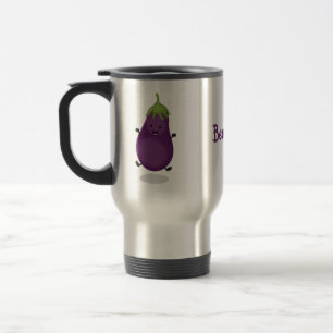 Mug De Voyage Caricature d'aubergine d'aubergine joliment heureu