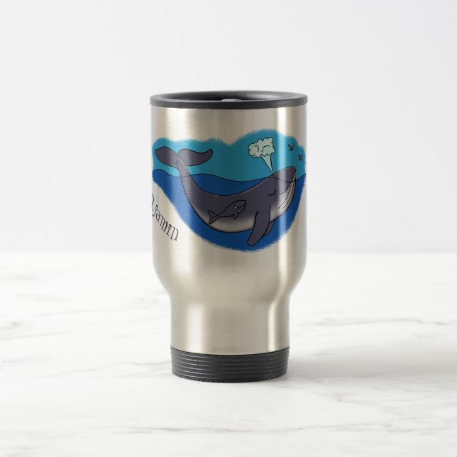 Mug De Voyage Caricature de baleine mignonne et de baleine de ve (Centre)