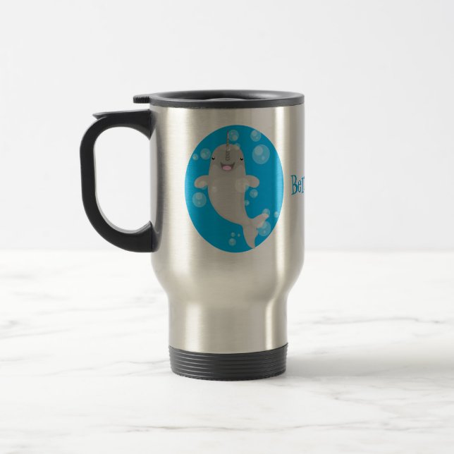 Mug De Voyage Caricature de bulles de narval joyeux (Gauche)