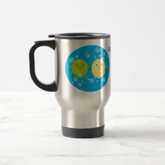 Mug De Voyage Caricature de chaux de citron joyeux (Gauche)