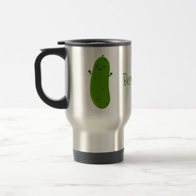 Mug De Voyage Caricature de cornichon joyeux (Gauche)
