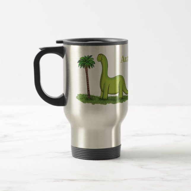 Mug De Voyage Caricature de dinosaure de brontosaurus vert migno (Gauche)