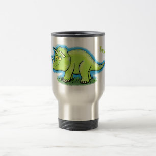 Mug De Voyage Caricature de dinosaure de triceratops vert mignon