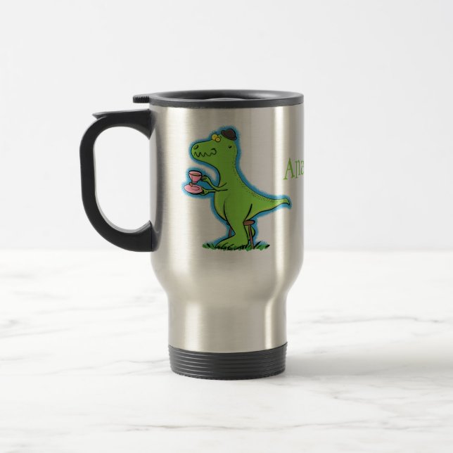 Mug De Voyage Caricature de dinosaure vert t rex (Gauche)