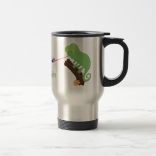 Mug De Voyage Caricature de lézard de caméléon vert joyeux