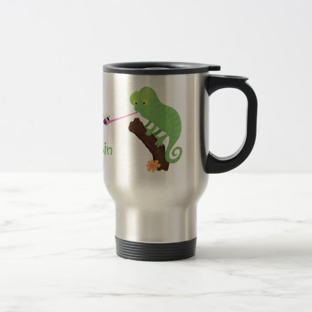 Mug De Voyage Caricature de lézard de caméléon vert joyeux (Droit)