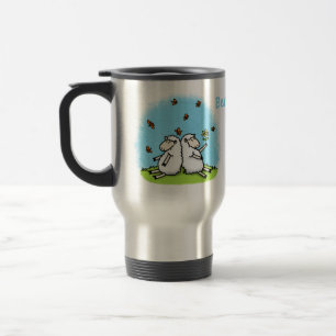 Mug De Voyage Caricature de moutons mignons amis et papillons