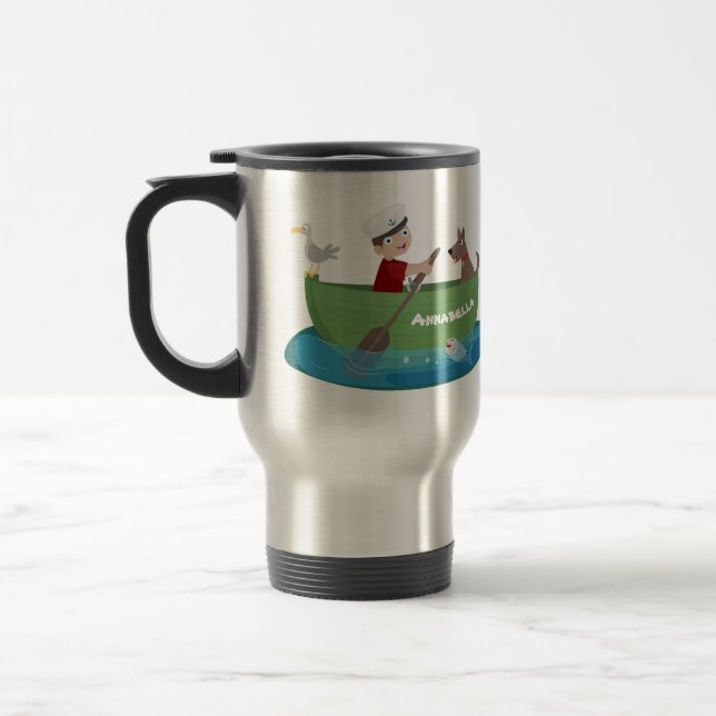 Mug De Voyage Caricature de voilier et de canot à rames garçon m (Gauche)