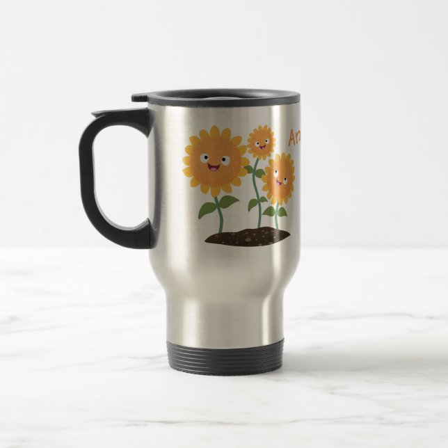 Mug De Voyage Caricature joli tournesol souriant illustration (Gauche)